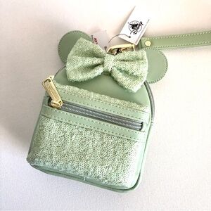 NWT Loungefly Disney Parks Minnie Mouse Sequin Wristlet Bag | Mint Green